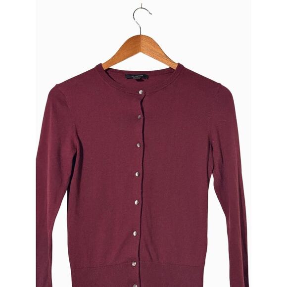 Ann Taylor XS Classic Button Front · Cotton Blend · Cardigan Sweater · Burgundy - Picture 2 of 8